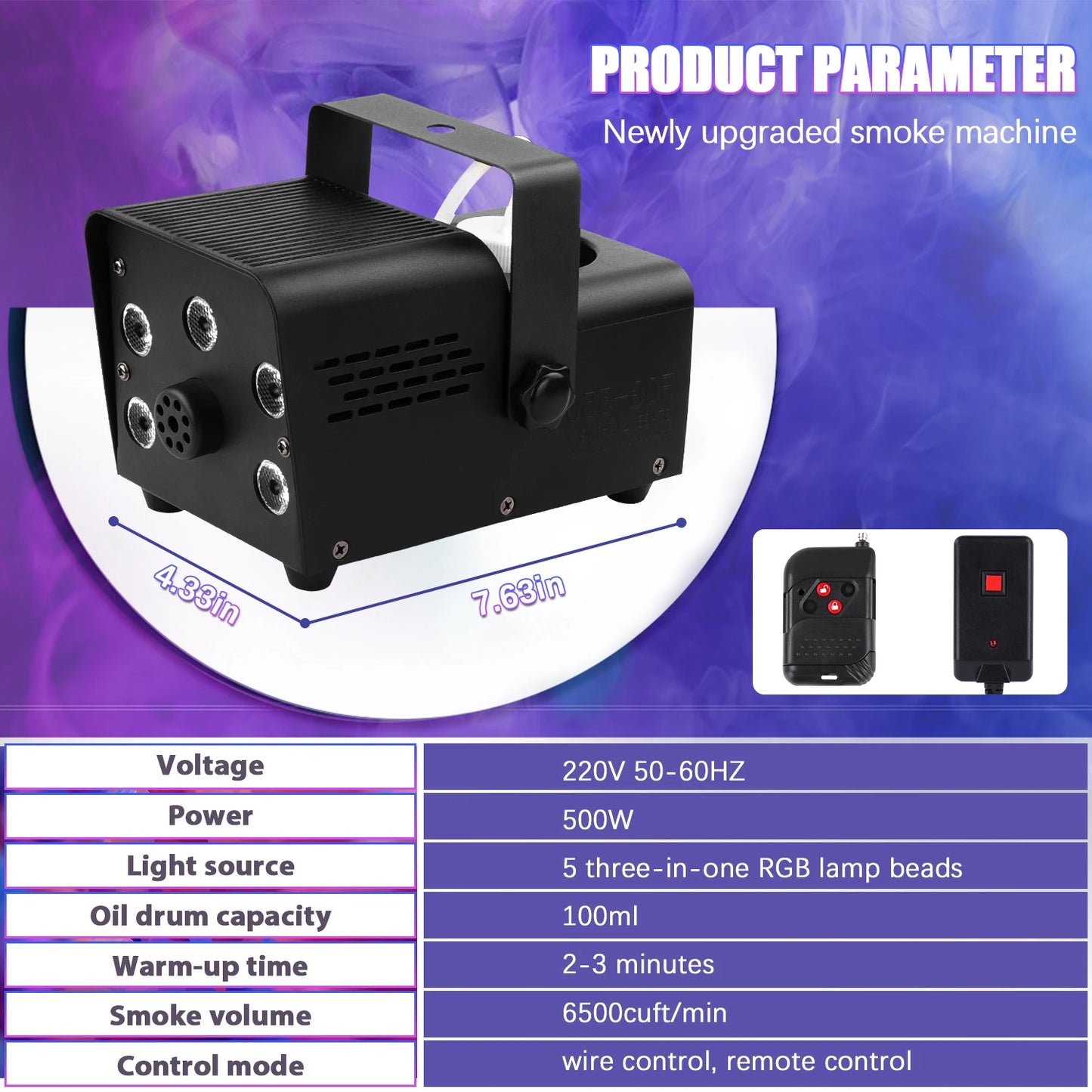 550W mini smoke machine RGB LED Remote Smoke Machine