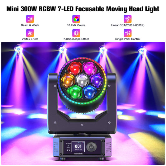 7X30W RGBW Mini Bee Eye Moving Head Wash Light With LED Strip