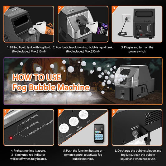 KBF-03 400W 3-in-1 Smoke Bubble Machine Wireless Remote Bubble Fog Machine