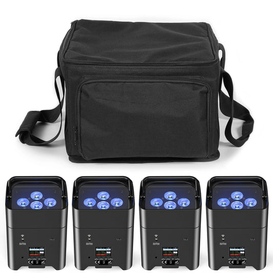 4Pcs 80W Battery Led Par Light With Bag RGBWA+UV Wireless Par Light