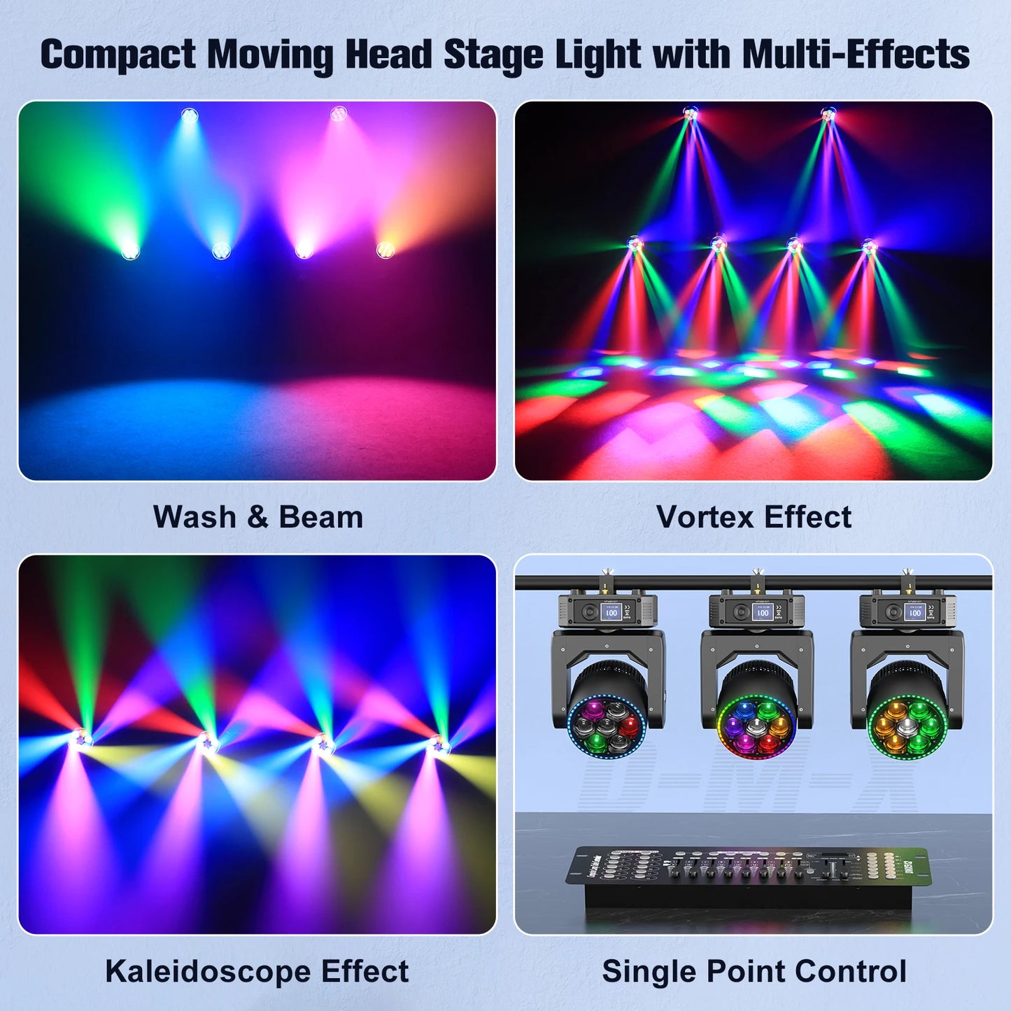 7X30W RGBW Mini Bee Eye Moving Head Wash Light With LED Strip
