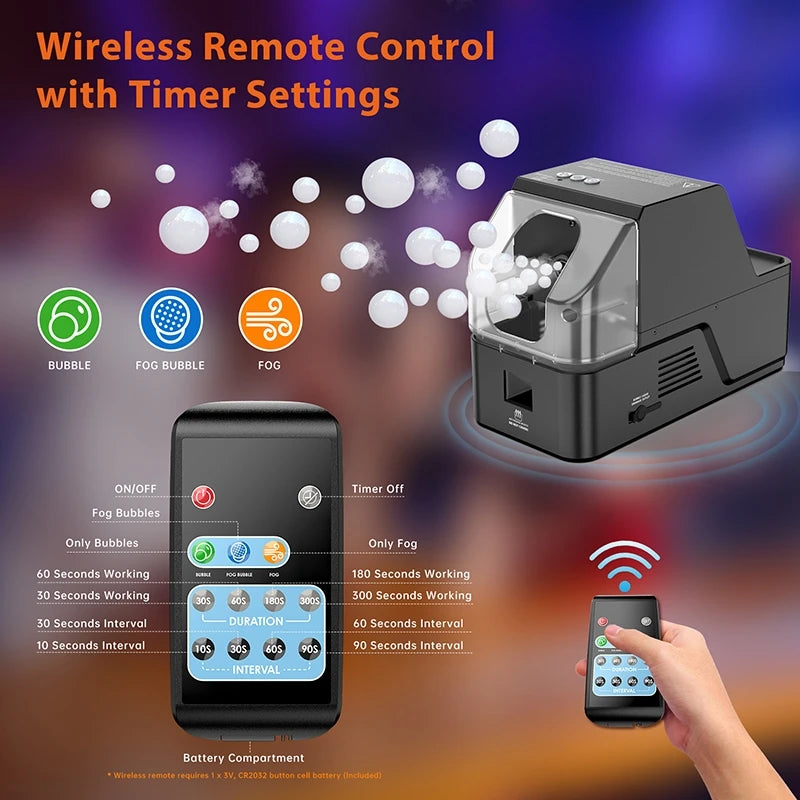 KBF-03 400W 3-in-1 Smoke Bubble Machine Wireless Remote Bubble Fog Machine