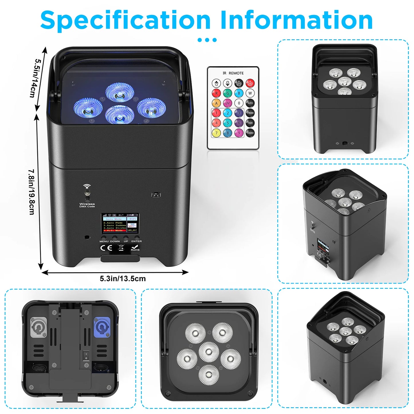 4Pcs 80W Battery Led Par Light With Bag RGBWA+UV Wireless Par Light