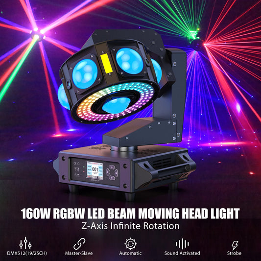 160W LED Moving Head Light RGBW 360°Rotation Stage Effect Lighting