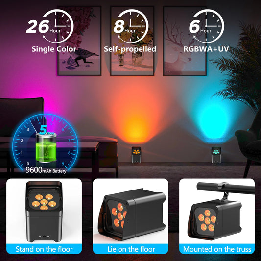 4Pcs 80W Battery Led Par Light With Bag RGBWA+UV Wireless Par Light