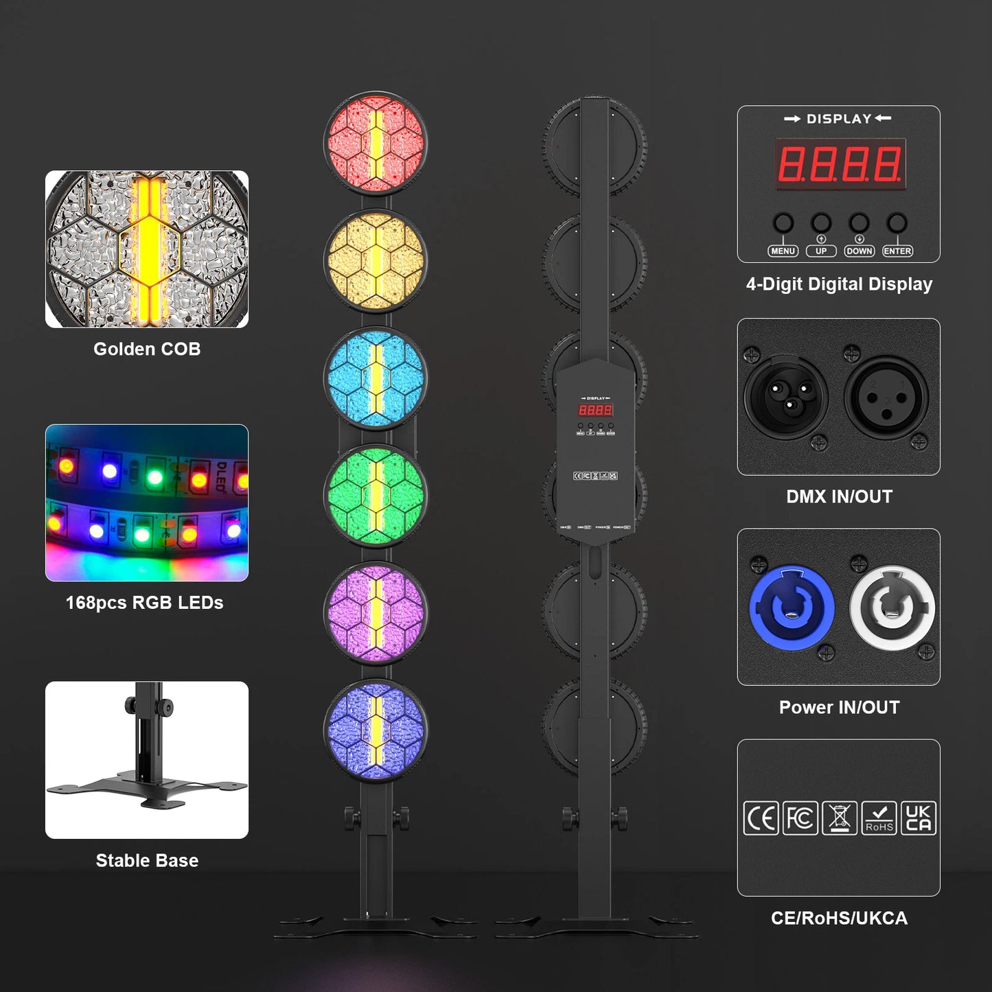 KR14 6×60W LED COB Vertical Round Retro Stage Light