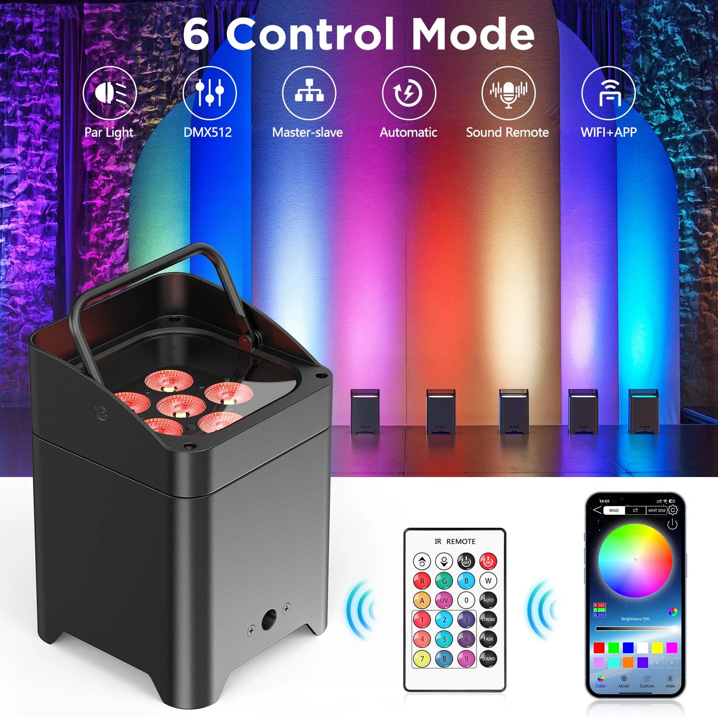 4Pcs 80W Battery Led Par Light With Bag RGBWA+UV Wireless Par Light